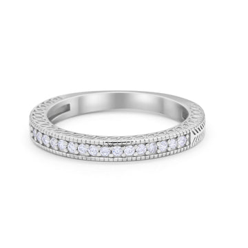 Half Eternity Wedding Band Ring Round Simulated Cubic Zirconia 925 Sterling Silver